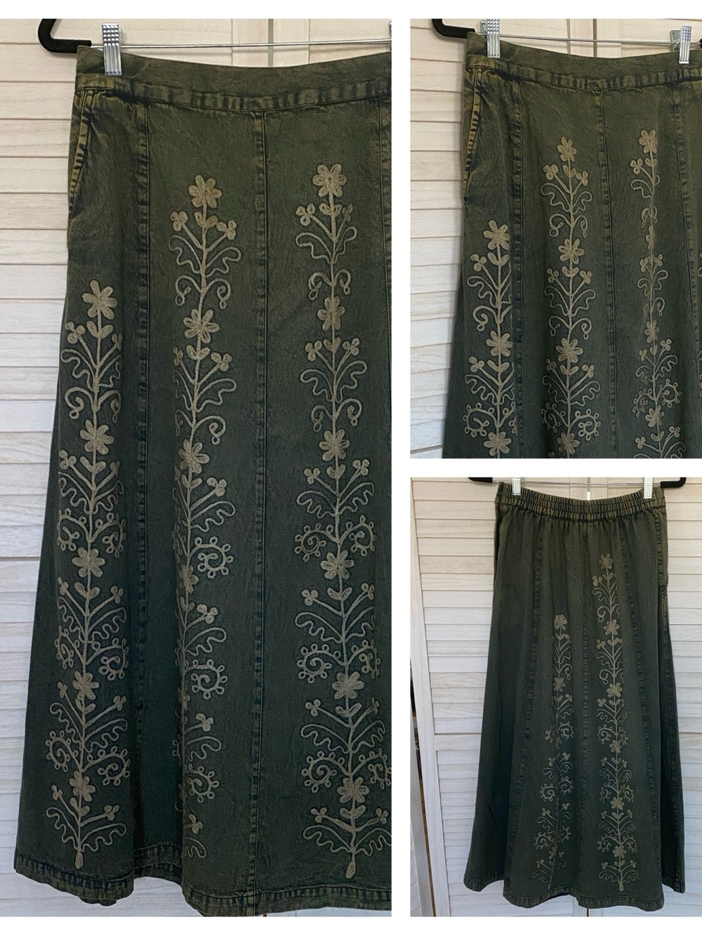 Young Threads Embroidered A-Line Maxi Skirt SZ L NWT Gravel